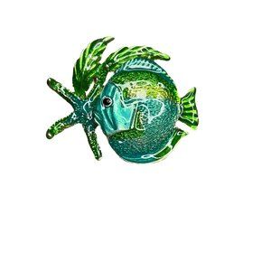 Vintage MJ Fish Starfish pin brooch blue green silver tone NWOT